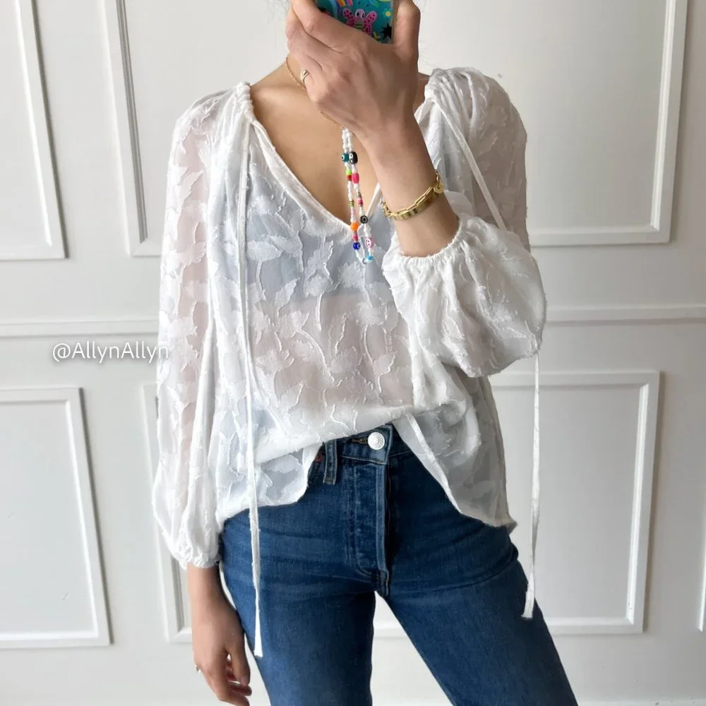 Sheer Blouse with Floral Applique - Picture 6 of 16